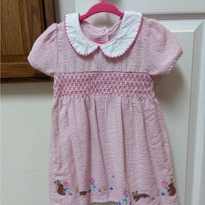 Girls Pink Smocked Dress with Peter Pan Collar / Easter Toddler Dress